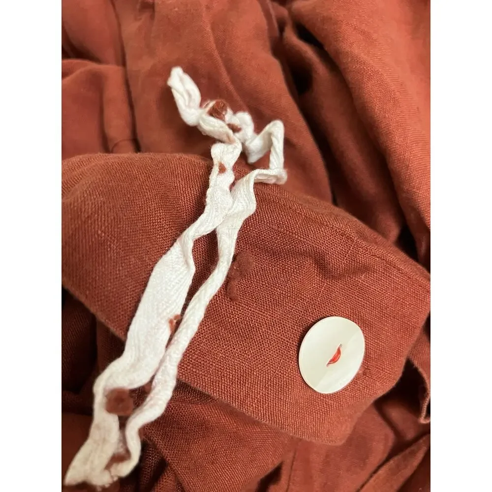 POTTERY BARN 100% FLAX LINEN DUVET COVER Twin Rust RED BERRY